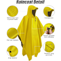 Miniatyrbild 3 av 6: Återanvändbar Regnponcho Vuxen Vattentät Poncho Vattentät Vuxen Lättviktig Vattentät Regnrock för Utomhusvandring Camping Cykling Resor Yellow