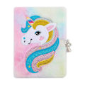 Miniatyrbillede 1 af 4: Pige-Børns Unicorn Hemmelig Dagbog med Lås og Nøgle Fuzzy Plush Journal Notebook Julegave