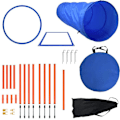 Miniatyrbild 1 av 4: UISEBRT Hund Agility Träningskit med Slalom Bars Justerbar Hoppring Tunnel Hopp Bar Blå och Orange