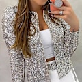 Miniatyrbillede 5 af 5: Dame paillet cardigan jakke - langærmet jakke med åben front rød Red 2XL