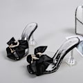 Miniatyrbild 5 av 5: Transparenta Damslippers Sommar Mode Rosa Rosett Designer Sandaler Transparenta Klackar Svarta Black 45