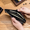 Miniatyrbillede 5 af 6: RFID Tegnebøger til Mænd, Slank Bifold Ægte Læder Tegnebog med 2 ID Vinduer QB-05 (Sort) Black