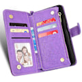 Miniatyrbillede 3 af 5: Etui til Motorola Edge 20 Fusion Beskyttelse Lynlås Magnetisk Tegnebog Kortholder PU Læder Flip Etui Lilla{GKS} Purple A