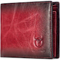 Miniatyrbillede 1 af 6: RFID Tegnebøger til Mænd, Slank Bifold Ægte Læder Tegnebog med 2 ID Vinduer QB-05 (Crimson) Crimson