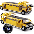 Miniatyrbillede 3 af 5: Høj Simulation 1:32 Legering Hummer Limousine Metal Støbt Bilmodel Træk Tilbage Blinkende Musikalsk Børnelegetøjsbil Red