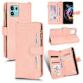 Miniatyrbild 1 av 5: Fodral för Motorola Edge 20 Fusion Skydd Dragkedja Magnetisk Plånbok Korthållare PU Läder Flip Fodral Rosa{GKS} Pink A