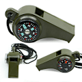 Miniatyrbild 6 av 8: Praktisk 3 i 1 överlevnads visselpipa, kompass, termometer Dark green