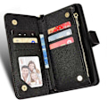 Miniatyrbillede 3 af 5: Etui til Motorola Edge 20 Fusion Beskyttelse Lynlås Magnetisk Tegnebog Kortholder PU Læder Flip Etui Sort{GKS} Black A