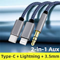 Pikkukuva 2 / 5: Punottu Nylon USB C & Lightning - 3,5 mm:n Jack Audio Adapteri Aux-kaapeli