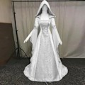 Miniatyrbilde 3 av 7: Middelaldersk Retro Gotisk Hoodie Heks Lang Kjol Luksus Festkjole For Kvinner Cosplay Vampyr Halloween Voksenkostyme Grå grey XXXL