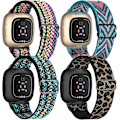 Miniatyrbilde 1 av 4: 4-delt elastisk nylonrem kompatibel med Fitbit versa 3 / Fitbit sense, justerbar elastisk stoff sportsrem for smartklokke (BohoRainbow/Green Arrow)