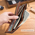 Miniatyrbillede 5 af 6: RFID Tegnebøger til Mænd, Slank Bifold Ægte Læder Tegnebog med 2 ID Vinduer Frontlomme QB-05 (Brun) Brown
