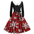 Miniatyrbillede 1 af 5: Julekjole til kvinder med V-udskæring, Vintage Print, Lang Stil 1 Style1 Style1 M