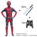 Miniatyrbild 4 av 5: Deadpool Kostym Superhjälte Cosplay Kostymer Superhjälte Barn Bodysuit 3D Stil Halloween Cosplay Kostymer Svärd Väska 6 6 6 6 6 120CM