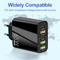 Miniatyrbilde 2 av 5: 65W PD-lader USB smarttelefon laderadapter med type-C PD+3USB telefonlader og strøm white