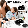 Miniatyrbild 4 av 5: Kattmask med päls och nätöga, tomma pappersmasker för DIY, vita målningspappersmasker, kattmask för DIY Halloween Mardi Gras-fest Black-29pcs