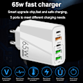 Miniatyrbilde 5 av 5: 65W PD-lader USB smarttelefon laderadapter med type-C PD+3USB telefonlader og strøm white