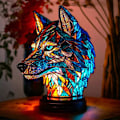 Miniatyrbilde 1 av 4: Bordlampe i farget glass formet som dyr, bohemsk harpiksdyrelampe for soverom, stue, hjemmekontor, dekorasjonsgave [GKS] Wolf