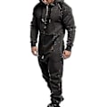 Miniatyrbild 3 av 5: Vuxen Onesie All-in-One Zip-Up Playsuit Herr Jacka Huvtröja Overall En Del Unisex Nattkläder Vinter Varma Fleece Pyjamas Sport Overall M Mörkgrå