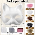 Miniatyrbillede 2 af 5: Kattemaske med pels og mesh-øje, blanke papirmasker til DIY, hvide malepapirmasker, kattemaske til DIY Halloween Mardi Gras-fest Maroon-29pcs
