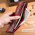 Miniatyrbillede 5 af 6: RFID Tegnebøger til Mænd, Slank Bifold Ægte Læder Tegnebog med 2 ID Vinduer QB-05 (Crimson) Crimson