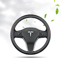 Miniatyrbillede 2 af 5: Passer til Tesla Model 3/Y/Model X/S ratbetræk - Tesla special D-form (tofarvet linje) med logo - 36cm/1 stk.