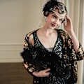 Miniatyrbillede 2 af 5: Fjer Vifte, Vintage Folde Vifte Flapper Håndvifte - Black