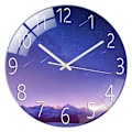 Miniatyrbild 1 av 5: Glasväggklocka 12 tum tyst icke-tickande runda väggklockor för vardagsrum, sovrum, hall, kontor, meteor B