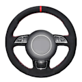 Miniatyrbild 2 av 5: (stil 2) Händerstygn Mjuk Svart Äkta Läder Mocka Bilrattöverdrag För Audi A1 A3 A5 style 4
