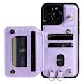 Pikkukuva 2 / 5: Puhelinkotelo iPhone 15 Pro Maxille, RFID-suojattu PU-nahkapäällysteinen TPU-kuori rannekkeella Purple
