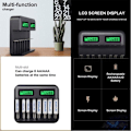 Miniatyrbild 2 av 2: Snabb batteriladdare, intelligent laddare med tydlig LCD-display med bakgrundsbelysning för uppladdningsbara AA/AAA-batterier
