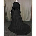 Pikkukuva 1 / 7: Keskiaikainen retro goottilainen huppari Noita Pitkä hame ylellinen juhlamekko naisille Cosplay Vampyyri Halloween Aikuisten puku Musta black L
