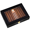 Miniatyrbilde 1 av 5: Høyglans sigarhumidor sigarboks for 10-15 sigarer, ekte massiv spansk sedertre, luksus hygrometer og luftfukter, D