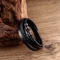 Miniatyrbillede 4 af 5: Læderarmbånd Rustfrit Stål Flettet Armbånd Mænd Vint