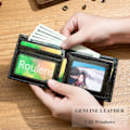 Miniatyrbillede 3 af 6: RFID Tegnebøger til Mænd Slank Bifold Ægte Læder Frontlomme Tegnebog med 2 ID Vinduer QB-05 (Skovgrøn) Forest Green