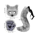 Miniatyrbild 4 av 4: Fluffig rävsvans nyckelring, kattpotehandskar och varg Therian mask set