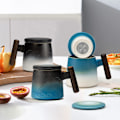 Miniatyrbillede 4 af 5: Keramisk Tekop med Infuser og Låg Te Kande Træhåndtag til Brygning af Løse Blade