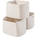 Miniatyrbilde 1 av 3: Oppbevaringskurver for organisering av hyller, vevde bomullsrepskurver for babyrom, bok, leketøy, håndkleorganisator, 38x28x24 cm, 1 pakke, off-white