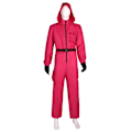 Miniatyrbillede 4 af 5: Squid Game 2 NPC Kostume Cosplay Rekvisit Jumpsuit og Bælte Outfit Fastelavnskostume Rose Red + Cirkelmaske Rose Red+ Circular Mask XL