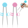 Miniatyrbilde 1 av 4: 2 Par Treningspinner for Barn, Barn Voksen Læringspinne Hjelper Rustfritt Stål Gjenbrukbare Metallpinner (Blå, Rosa)