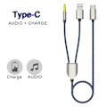 Miniatyrbilde 4 av 5: 2-i-1 Type-C Bilstereo Kabel 1 Splitt 2 Type C til USB A 3.5mm Aux Kabel Blå