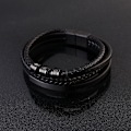 Miniatyrbillede 5 af 5: Læderarmbånd Rustfrit Stål Flettet Armbånd Mænd Vint