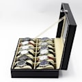 Miniatyrbild 2 av 3: Urklocka Watchbox för 12 klockor med fönster svart med vit söm Black Black