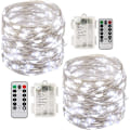 Miniatyrbilde 1 av 5: 2 x 10m Batteridrevne LED Lyslenker 100 LED Lys Timerfunksjon med Fjernkontroll IP65 for Jul Bryllup Fest Hjem Hage White light
