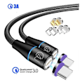 Miniatyrbillede 1 af 8: 2-pak 2m 3i1 Magnetisk Ladekabel Hurtig Opladning 3A SuperCharge Sort