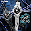 Miniatyrbillede 4 af 5: Smael Dual Time Herreur Mode Vandtæt Kvarts Digitalt Armbåndsur Vækkeur LED Baggrundslys Kalenderure 8008 Camo White