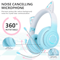 Miniatyrbillede 3 af 5: Kat Øre Børne Bluetooth Hovedtelefoner til Piger til Skole, Foldbart Kablet Gaming Headset med Mikrofon og 3,5 mm Jack Justerbart Hovedbånd blue