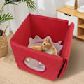 Miniatyrbillede 5 af 7: Julegaveæske Katteseng Varmt Hus til Kattekillinger Hule Pude Hund Sovesal Hus Hvalpebur Kattemåtte Gato Kattetilbehør Rød Ed 31cm x 31cm x 31cm