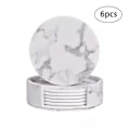 Pikkukuva 1 / 8: 6 kpl PU-lasinalusia juomille pidikkeellä, marmorikuvioiset pyöreät kuppimatot White