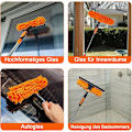 Miniatyrbilde 2 av 7: Vindusskrape 2-i-1 med teleskophåndtak 4,5 m – Vindusvask for høye vinduer, bil, dusj, innendørs og utendørs【GKS】 orange